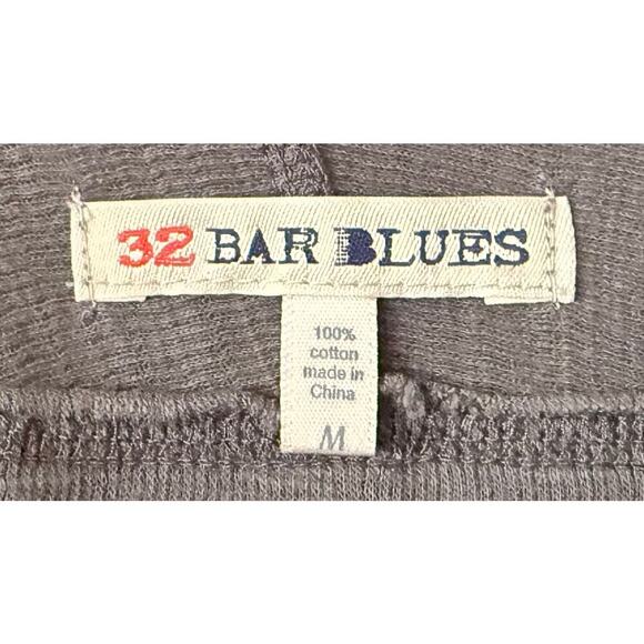 32 Bar Blues Men's Waffle Slub Crew Henley Shirt Long Sleeve Raw Edges Gray M - Picture 3 of 5